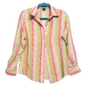 VTG Silk Blouse top Mel & Lisa Sz S Oversized multicolor stripes polka dot Flaw